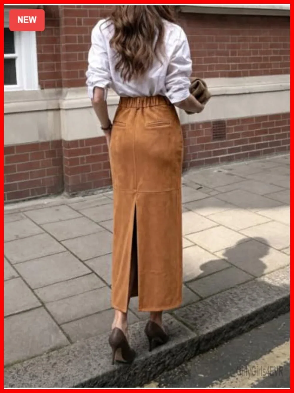 Faux Suede High Waisted Maxi Pencil Skirt with Back Slit